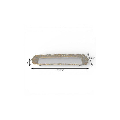 12" Blue Gray Silver And Gold Metal Handmade Trinket Tray
