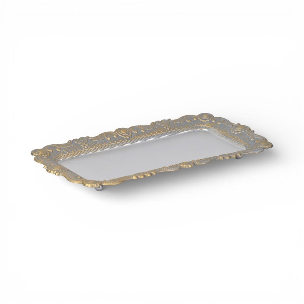 12" Blue Gray Silver And Gold Metal Handmade Trinket Tray — view 6