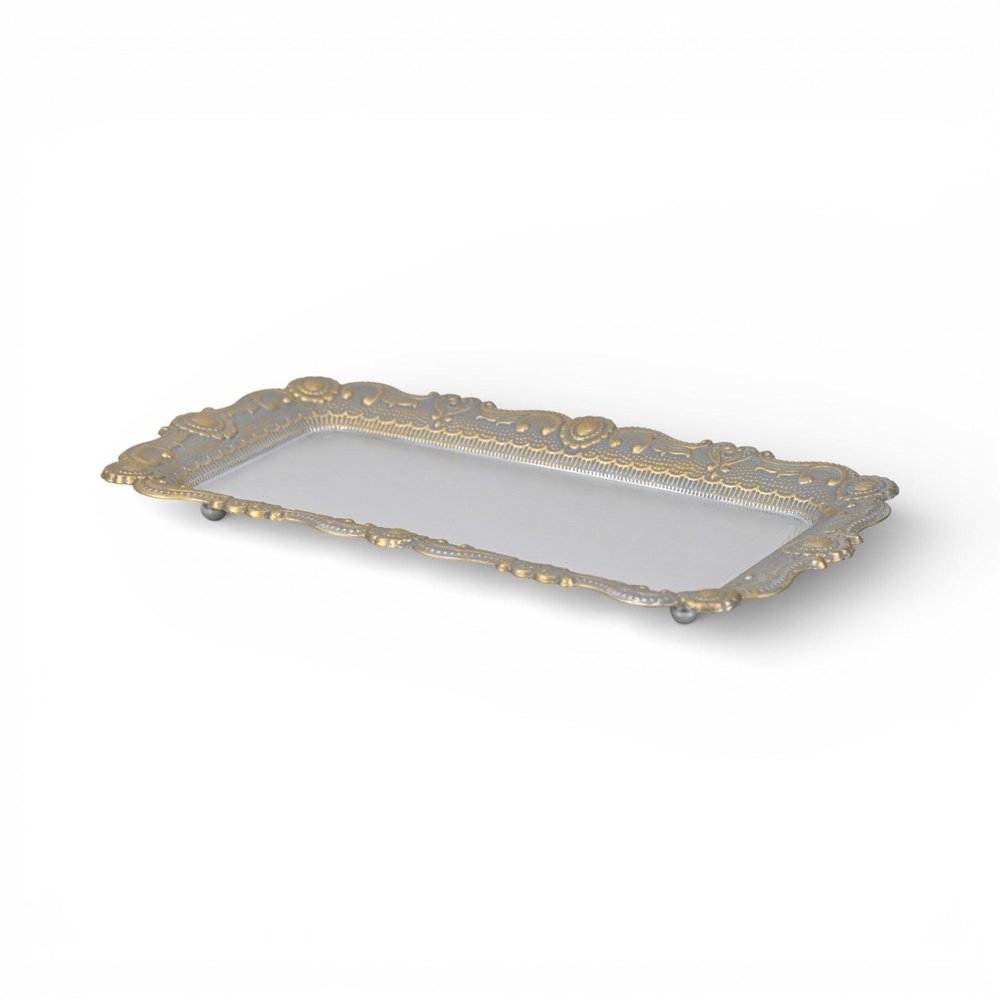 12" Blue Gray Silver And Gold Metal Handmade Trinket Tray — view 5