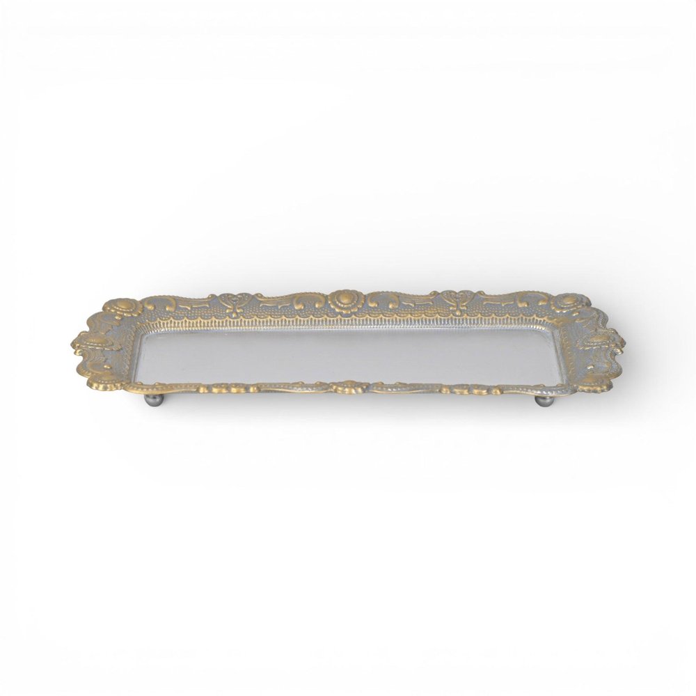 12" Blue Gray Silver And Gold Metal Handmade Trinket Tray — view 3