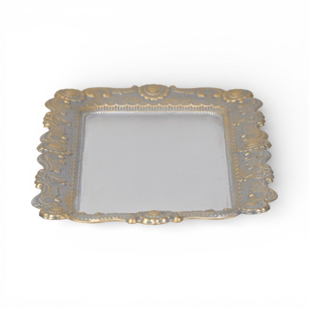 12" Blue Gray Silver And Gold Metal Handmade Trinket Tray — view 3