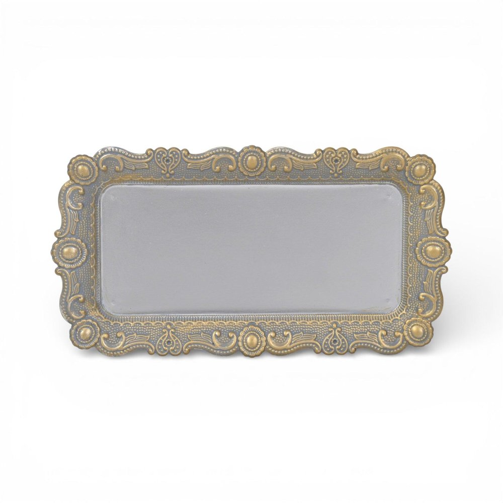 12" Blue Gray Silver And Gold Metal Handmade Trinket Tray HomeRoots