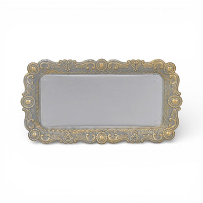 12" Blue Gray Silver And Gold Metal Handmade Trinket Tray HomeRoots
