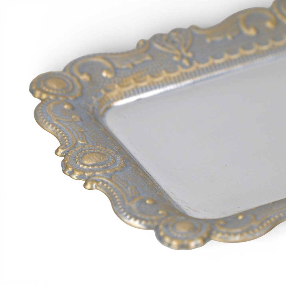 12" Blue Gray Silver And Gold Metal Handmade Trinket Tray — view 7