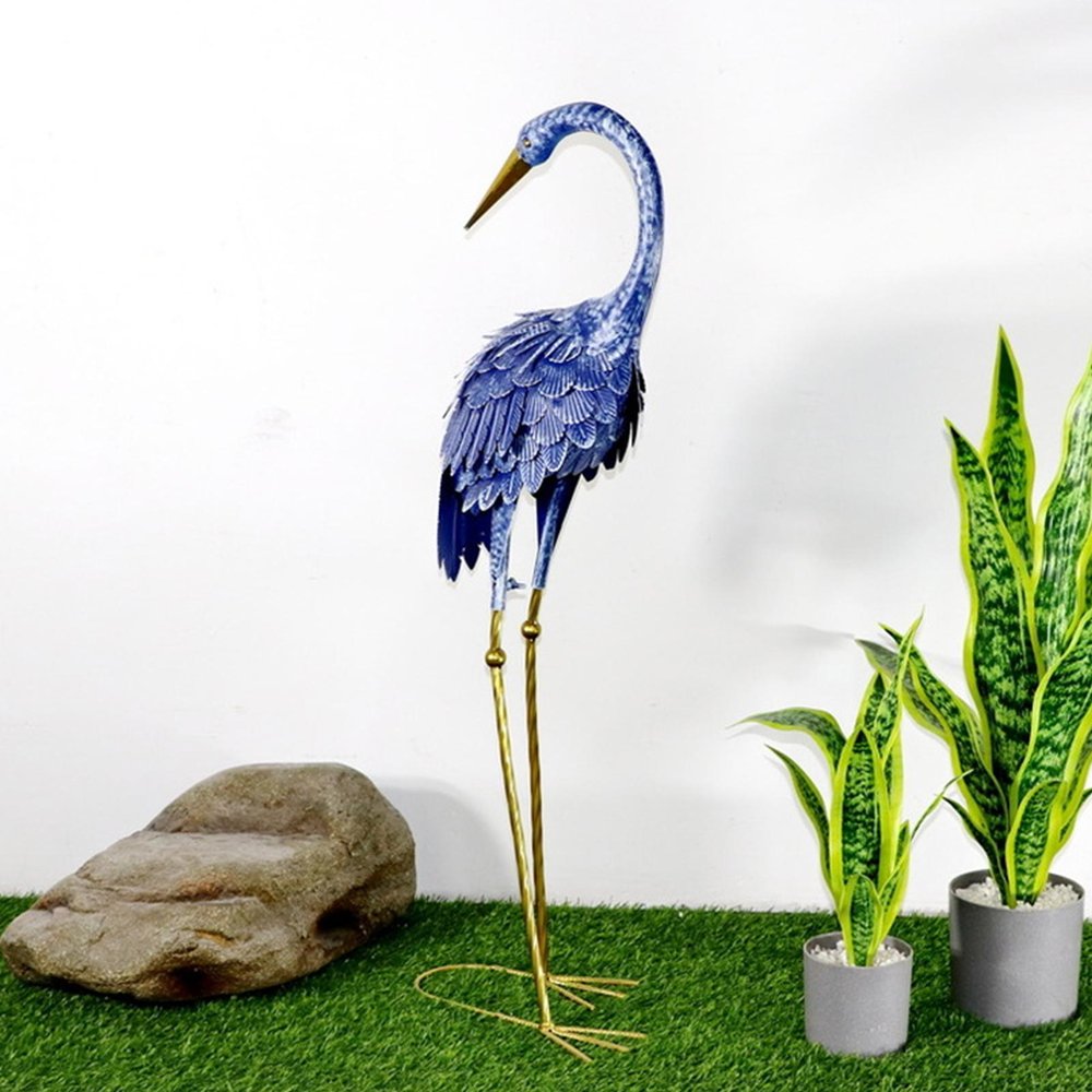 34" Blue And Gold Metal Birds Garden Accents Accessories