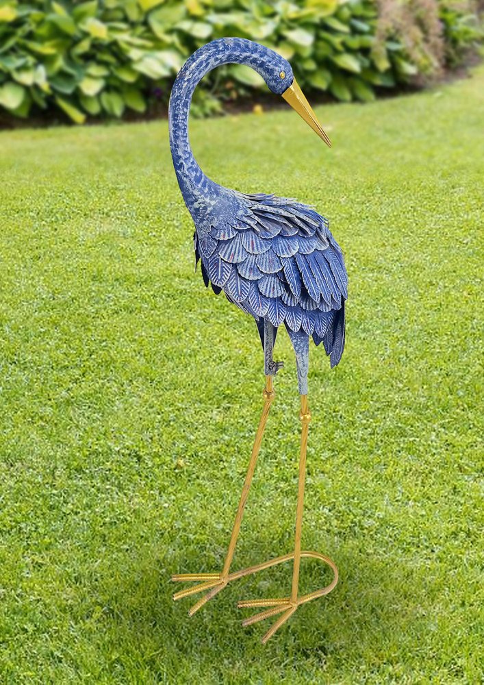 34" Blue And Gold Metal Birds Garden Accents Accessories