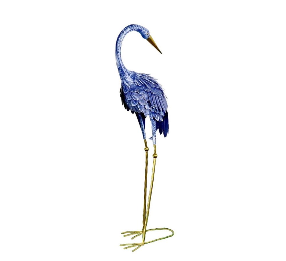 34" Blue And Gold Metal Birds Garden Accents Accessories