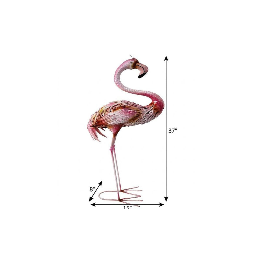 37" Pink And Yellow Metal Flamingo Garden Accents Accessories HomeRoots