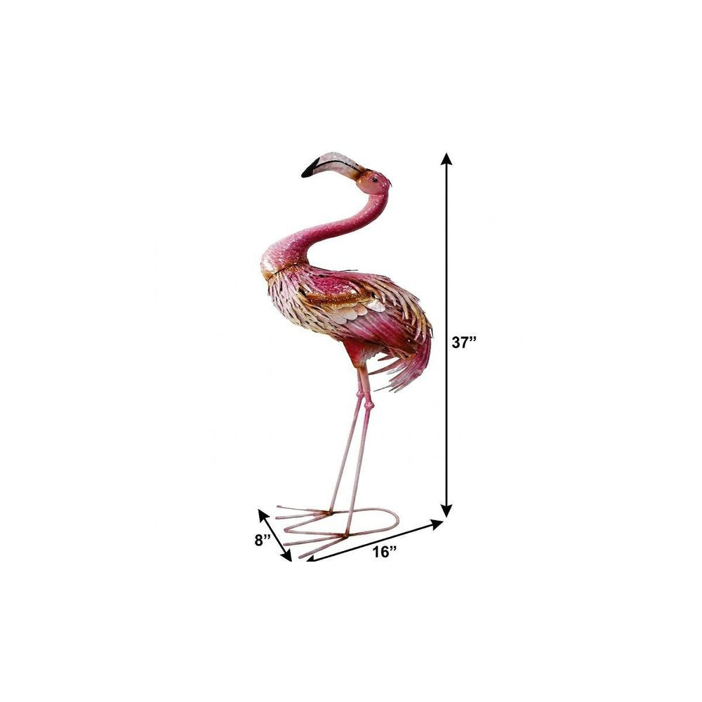 37" Pink And Yellow Metal Flamingo Garden Accents Accessories HomeRoots