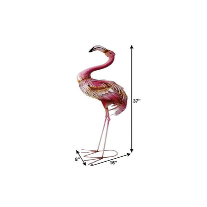 37" Pink And Yellow Metal Flamingo Garden Accents Accessories HomeRoots