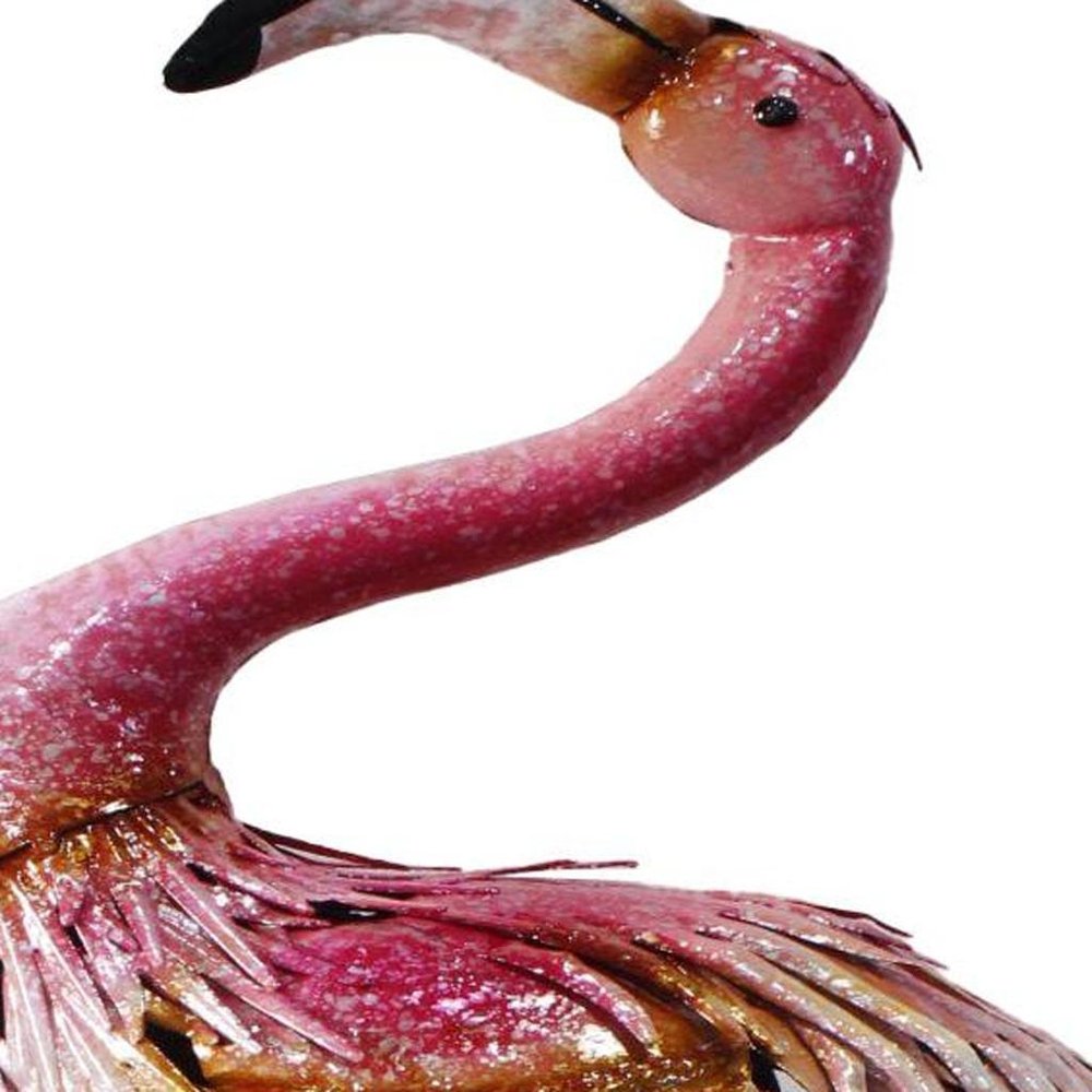 37" Pink And Yellow Metal Flamingo Garden Accents Accessories HomeRoots