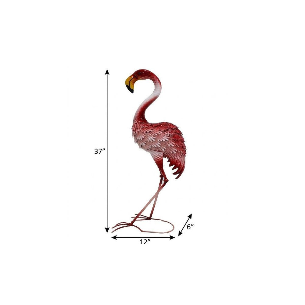 37" Pink Metal Flamingo Garden Accents Accessories HomeRoots