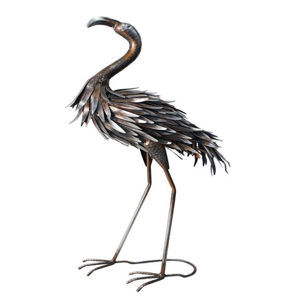 27" Copper And Silver Metal Flamingo Garden Accents Accessories HomeRoots