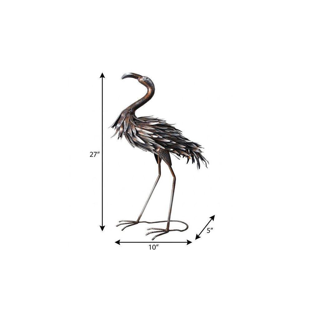 27" Copper And Silver Metal Flamingo Garden Accents Accessories HomeRoots
