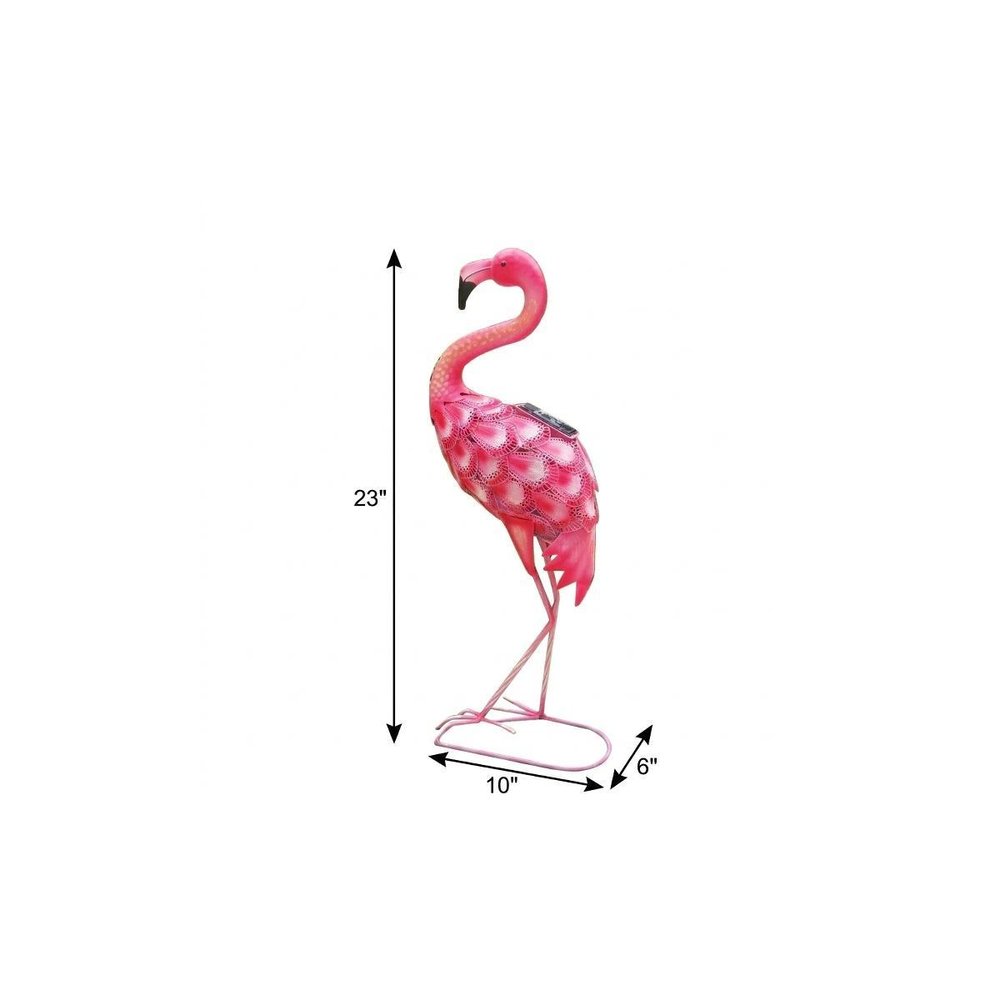 23" Pink Metal LED lights Flamingo Garden Accents Accessories HomeRoots