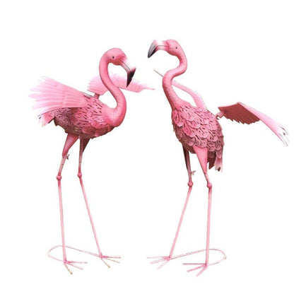 33" Pink Metal LED lights Flamingo Garden Accents Accessories HomeRoots