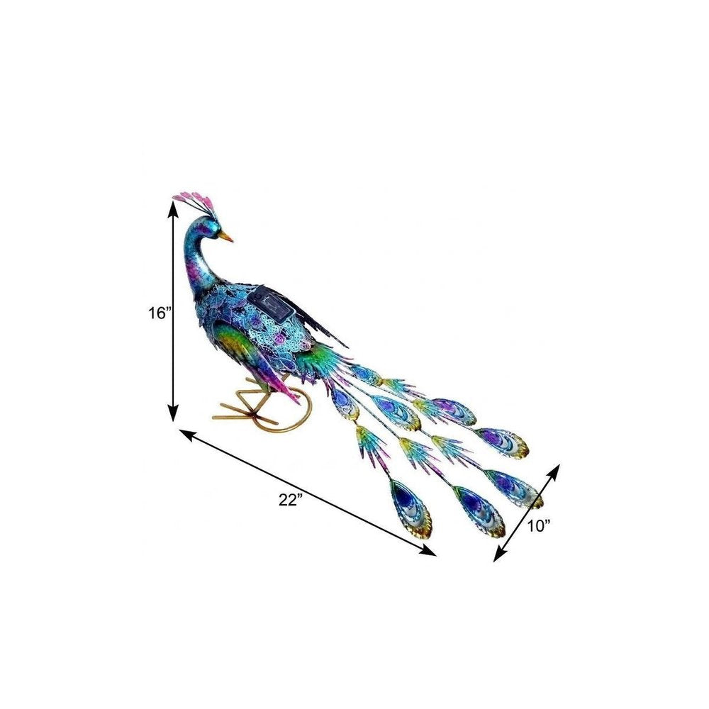 16" Purple Blue And Yellow Metal LED lights Birds Garden Accents Accessories HomeRoots