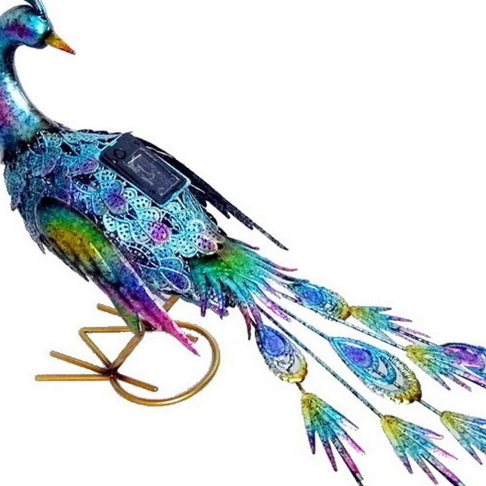 16" Purple Blue And Yellow Metal LED lights Birds Garden Accents Accessories HomeRoots