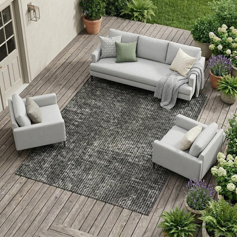 10' X 14' Gray And Graphite Abstract Washable Indoor Outdoor Area Rug — view 5