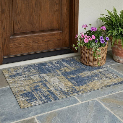 3' X 5' Navy Blue And Blue Abstract Washable Indoor Outdoor Area Rug HomeRoots
