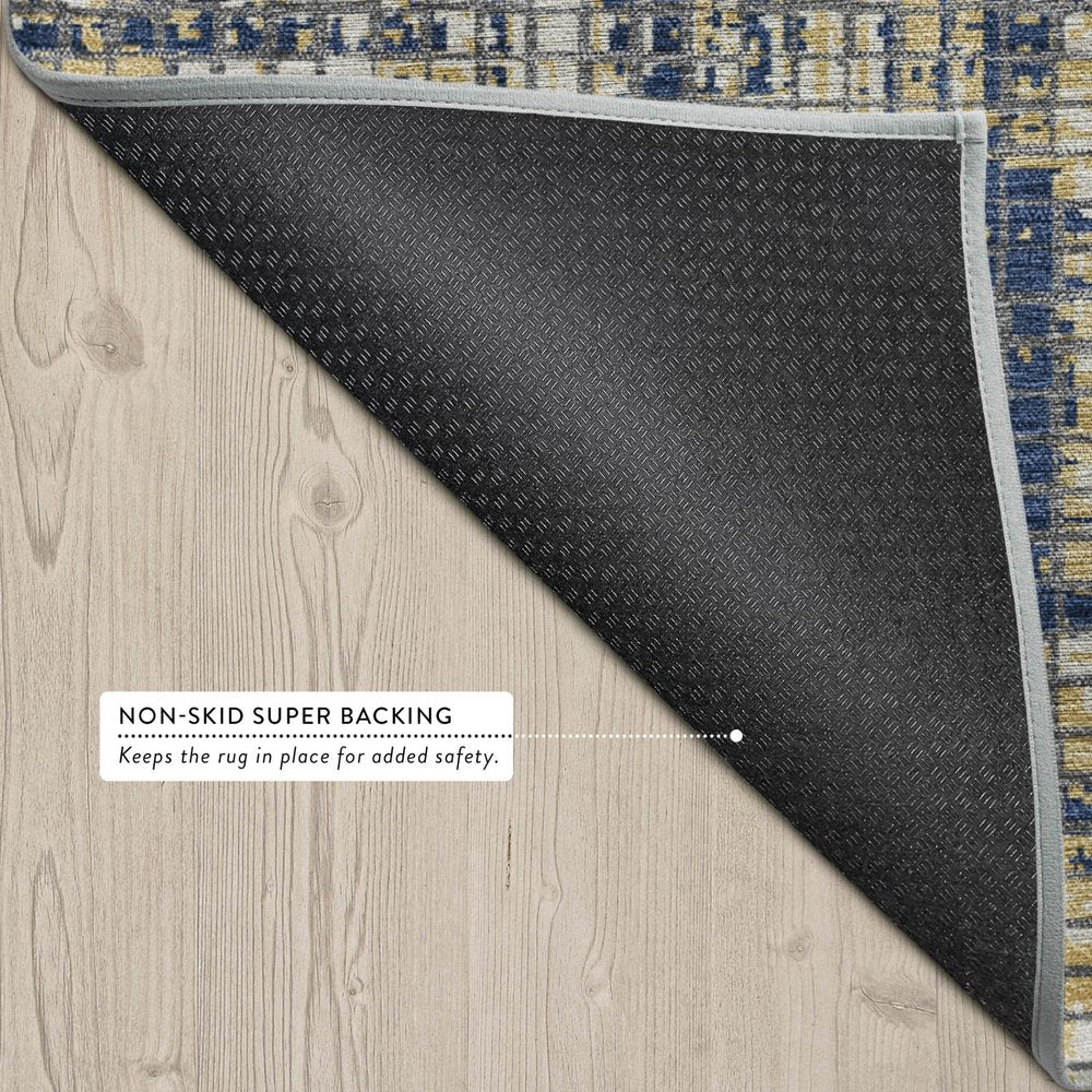 3' X 5' Navy Blue And Blue Abstract Washable Indoor Outdoor Area Rug — view 2