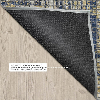 3' X 5' Navy Blue And Blue Abstract Washable Indoor Outdoor Area Rug
