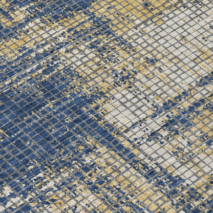 3' X 5' Navy Blue And Blue Abstract Washable Indoor Outdoor Area Rug HomeRoots