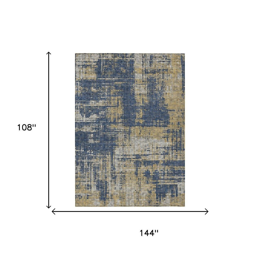 9' X 12' Navy Blue And Blue Abstract Washable Indoor Outdoor Area Rug HomeRoots