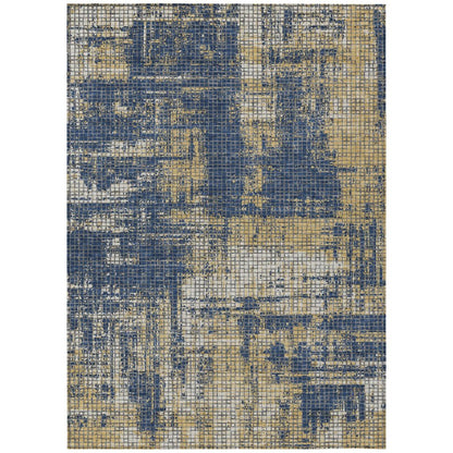 9' X 12' Navy Blue And Blue Abstract Washable Indoor Outdoor Area Rug HomeRoots