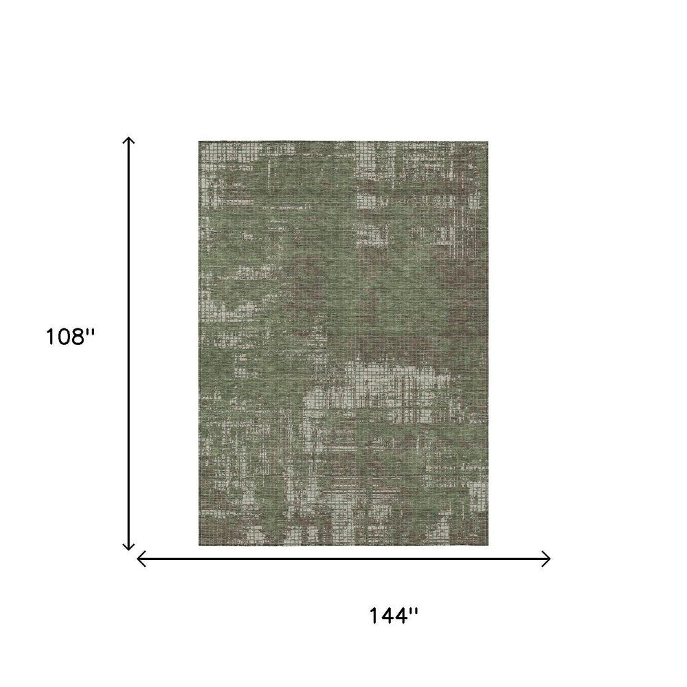 9' X 12' Olive Green And Green Abstract Washable Indoor Outdoor Area Rug — view 4