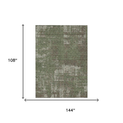 9' X 12' Olive Green And Green Abstract Washable Indoor Outdoor Area Rug HomeRoots