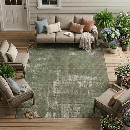 9' X 12' Olive Green And Green Abstract Washable Indoor Outdoor Area Rug HomeRoots