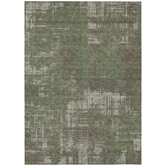 9' X 12' Olive Green And Green Abstract Washable Indoor Outdoor Area Rug