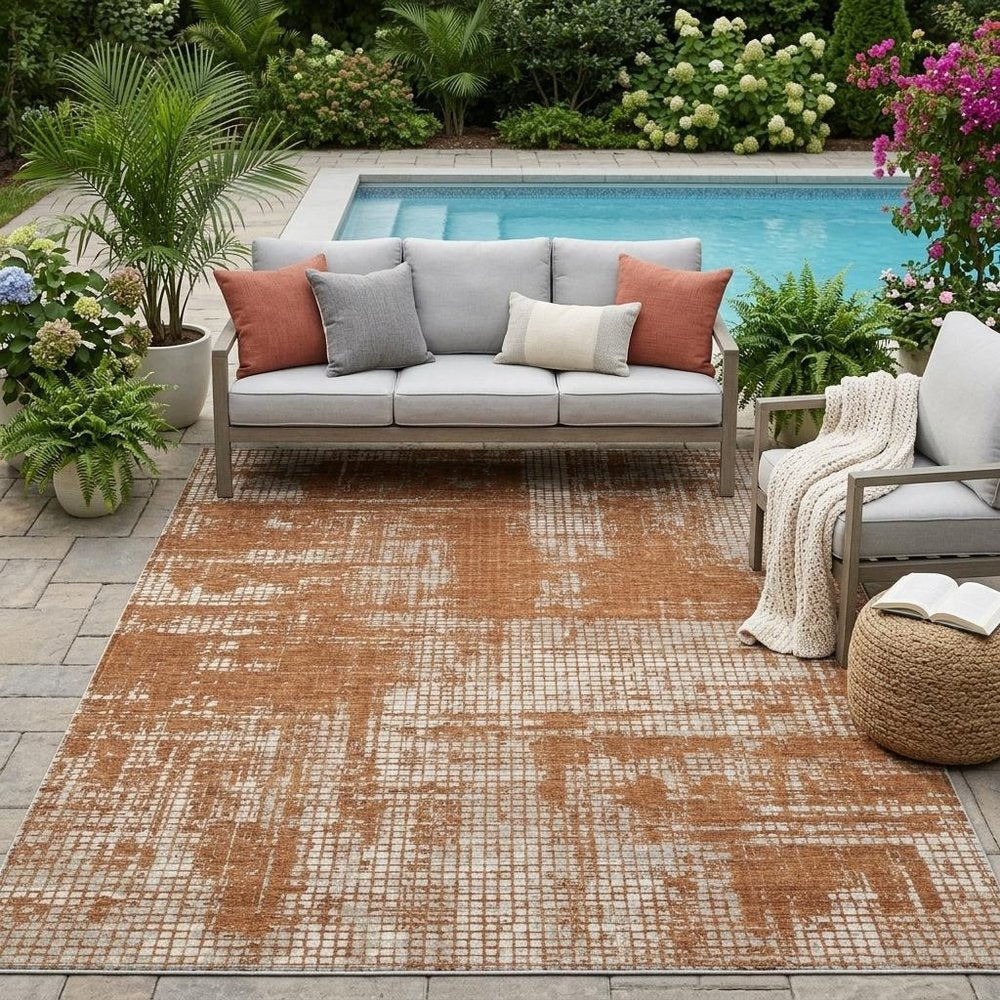 5' X 8' Orange And Beige Abstract Washable Indoor Outdoor Area Rug HomeRoots