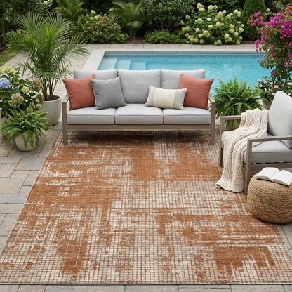 5' X 8' Orange And Beige Abstract Washable Indoor Outdoor Area Rug HomeRoots