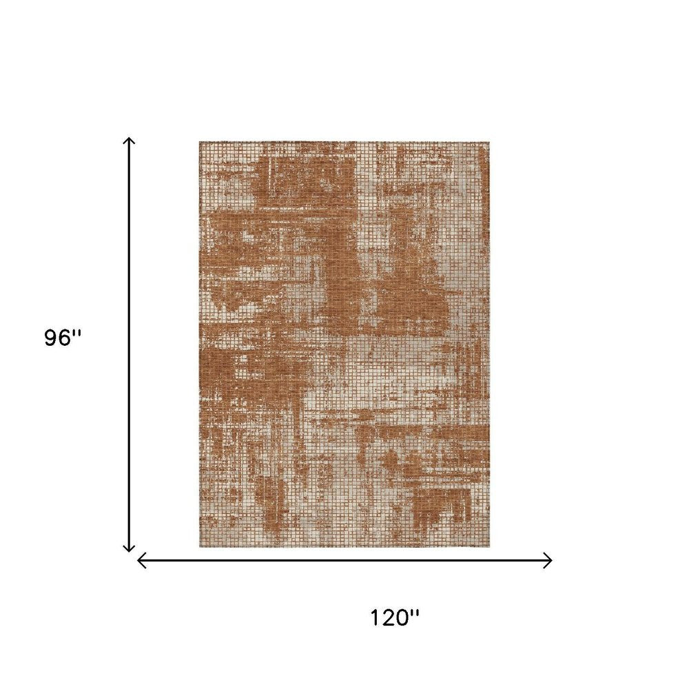 8' X 10' Orange And Beige Abstract Washable Indoor Outdoor Area Rug HomeRoots