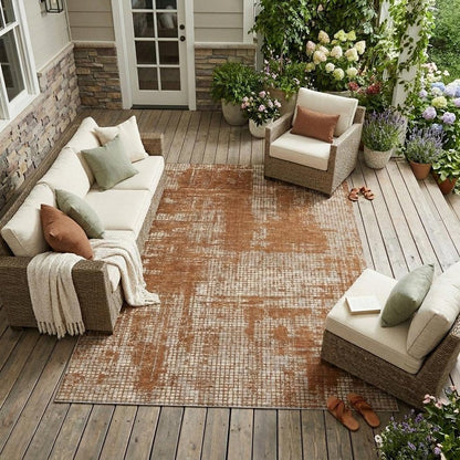 8' X 10' Orange And Beige Abstract Washable Indoor Outdoor Area Rug HomeRoots