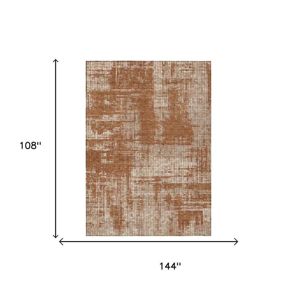 9' X 12' Orange And Beige Abstract Washable Indoor Outdoor Area Rug HomeRoots
