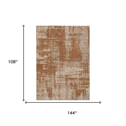 9' X 12' Orange And Beige Abstract Washable Indoor Outdoor Area Rug