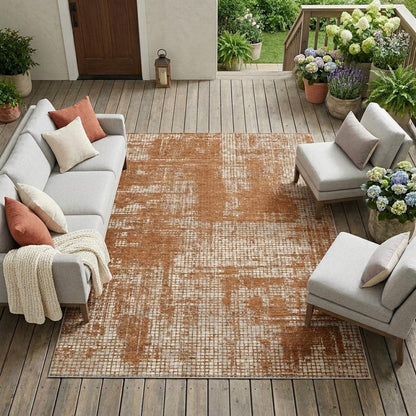 9' X 12' Orange And Beige Abstract Washable Indoor Outdoor Area Rug HomeRoots