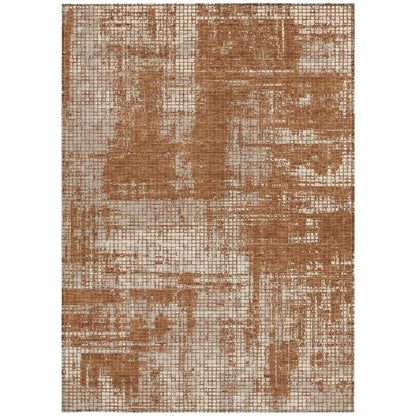 9' X 12' Orange And Beige Abstract Washable Indoor Outdoor Area Rug