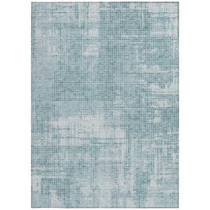 5' X 8' Teal Blue And Silver Abstract Washable Indoor Outdoor Area Rug
