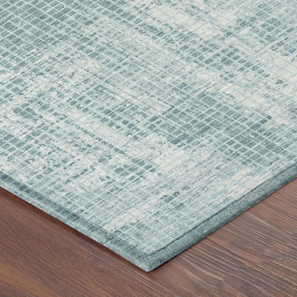 8' Teal Blue And Silver Round Abstract Washable Indoor Outdoor Area Rug HomeRoots