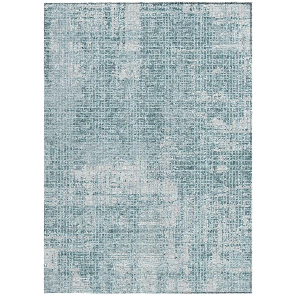 10' X 14' Teal Blue And Silver Abstract Washable Indoor Outdoor Area Rug