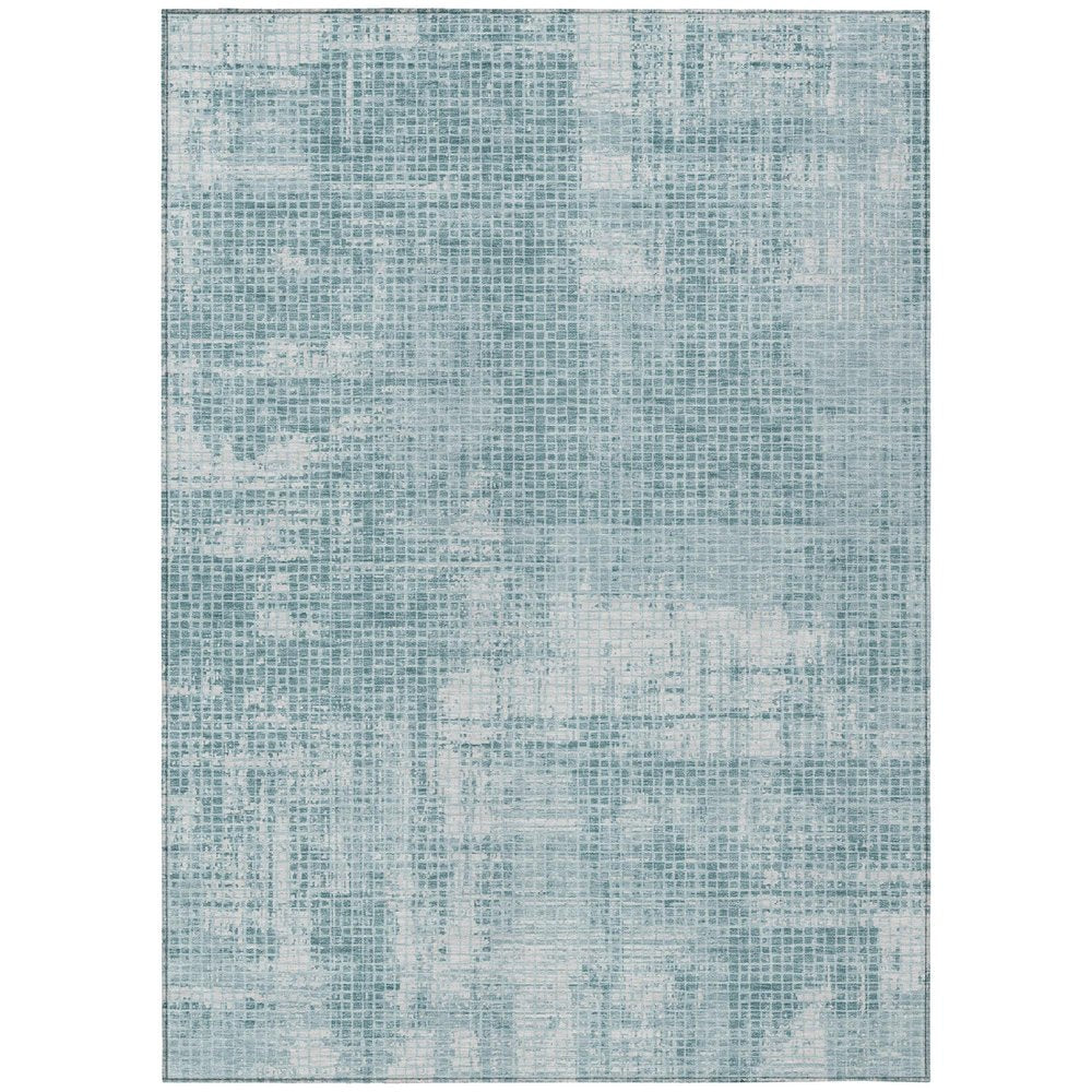 10' X 14' Teal Blue And Silver Abstract Washable Indoor Outdoor Area Rug — view 1