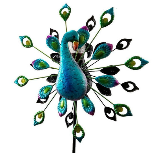 78" Blue And Purple Metal LED lights Birds Windmill