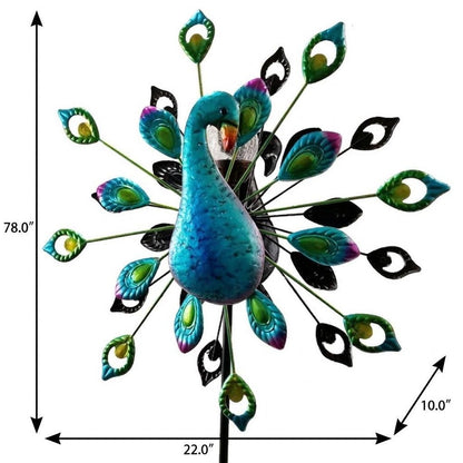 78" Blue And Purple Metal LED lights Birds Windmill
