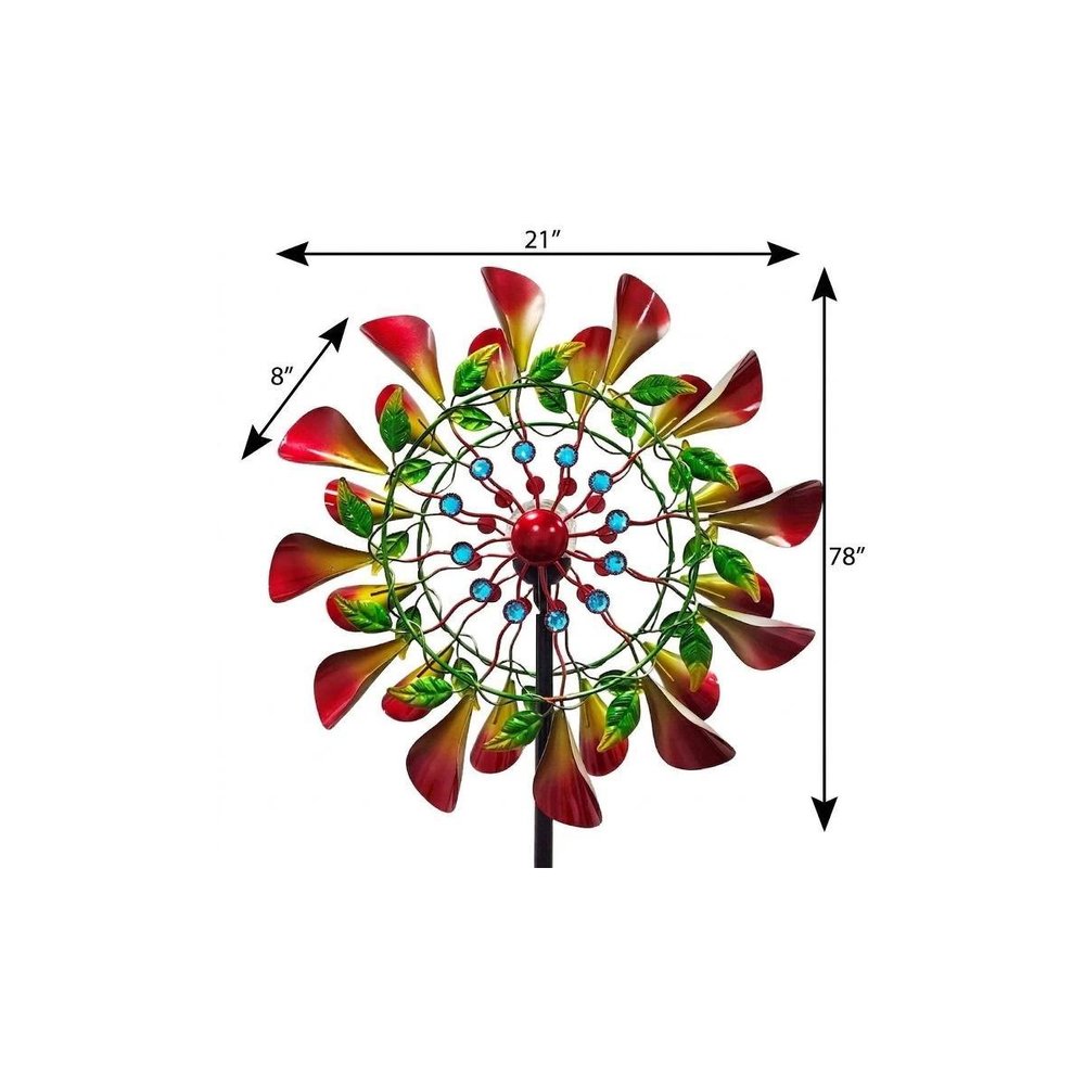 78" Red Green And Yellow Metal Windmill — view 5