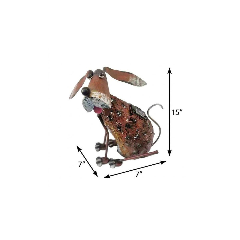 15" Brown Metal LED lights Dogs Garden Accents Accessories — view 4