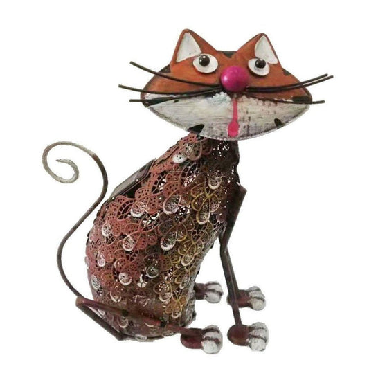 16" Brown Metal LED lights Cats Garden Accents Accessories